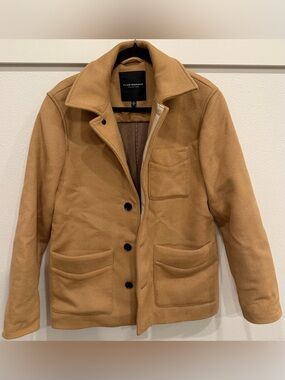 Club Monaco Men's Camel Pea Coat - Classic Button Front S